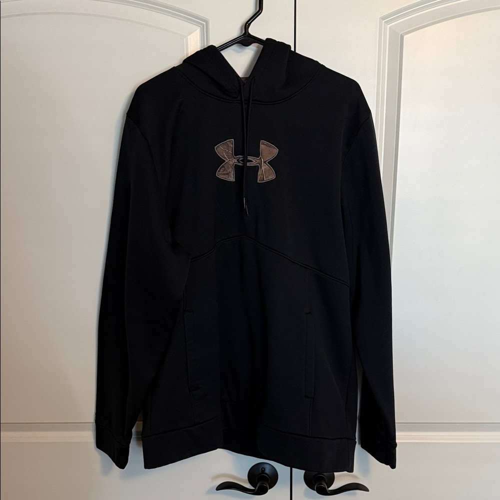 Under Armour Black Pullover with Logo Realtree Camo Lined Hood and Logo